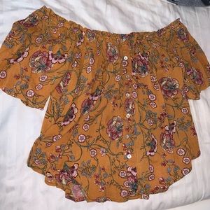 rust orange floral off the shoulder top